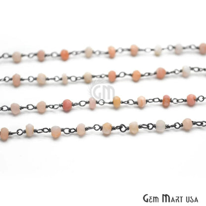 Pink Opal Beaded Oxidized Wire Wrapped Rosary Chain