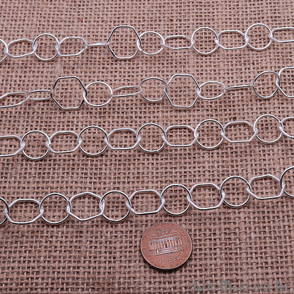 Round & Hexagon Shape Finding Silver Plated Station Rosary Chain