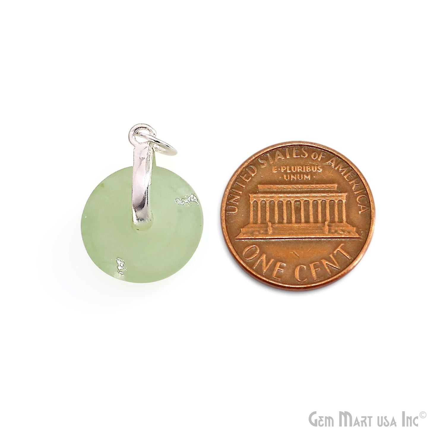 Prehnite Round Shape 21x15mm Sterling Silver Single Bail Gemstone Pendant