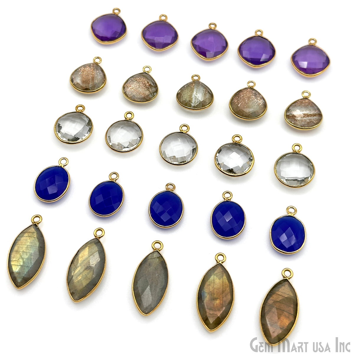 Gold Plated Pendant Bulk Lot, Single Bail Bezel Gemstones, Jewelry Making Supplies, DIY Jewelry Starter Kit, 18 pcs Craft Pack, GemMartUSA
