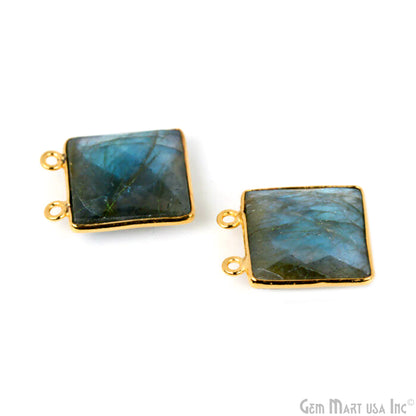 Labradorite Square 16mm Gold Plated Cat Bails Gemstone Bezel Connector