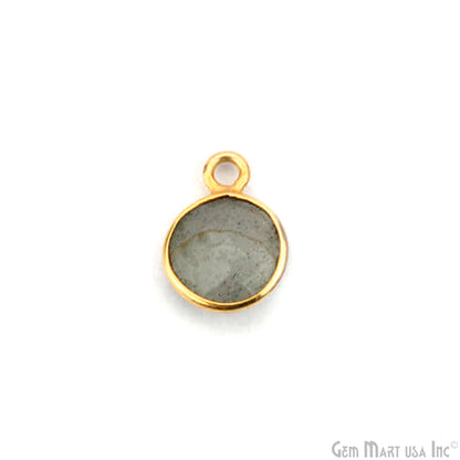 Natural Labradorite Round Shape 7mm Gold Plated Single Bail Gemstone Bezel Connector