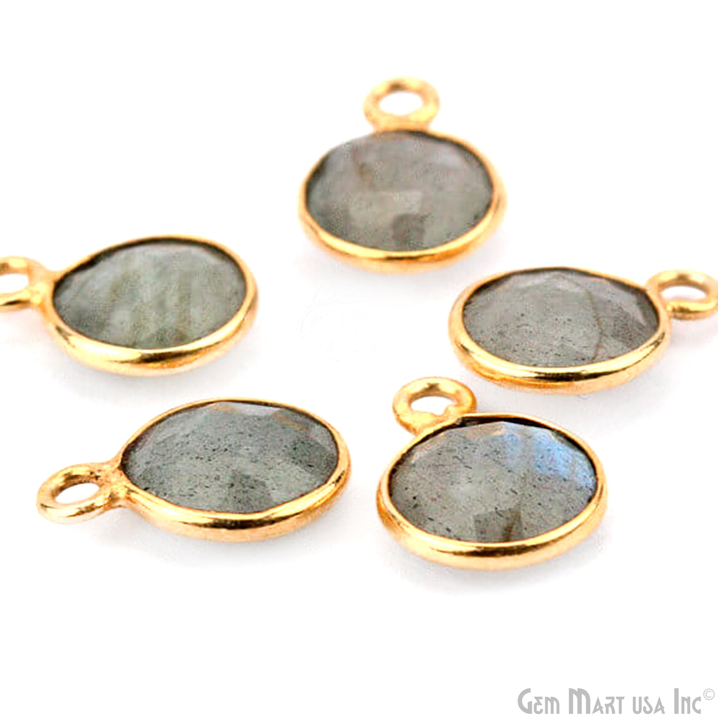 Natural Labradorite Round Shape 7mm Gold Plated Single Bail Gemstone Bezel Connector