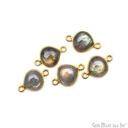 Labradorite Cabochon Heart Shape 10mm Gold Plated Double Bail Gemstone Bezel Connector