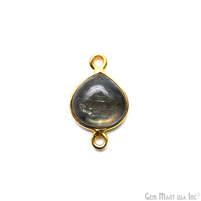 Labradorite Cabochon Heart Shape 10mm Gold Plated Double Bail Gemstone Bezel Connector