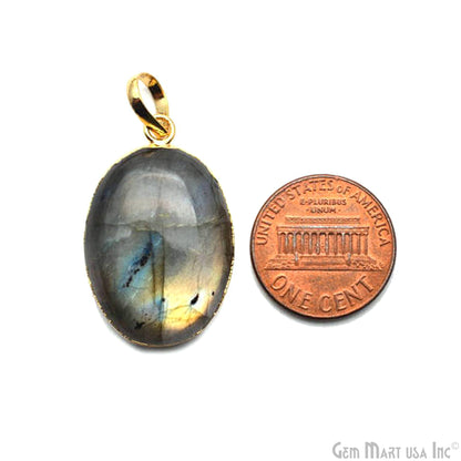 Labradorite 28x17mm Gold Electroplated Gemstone Connector Pendant