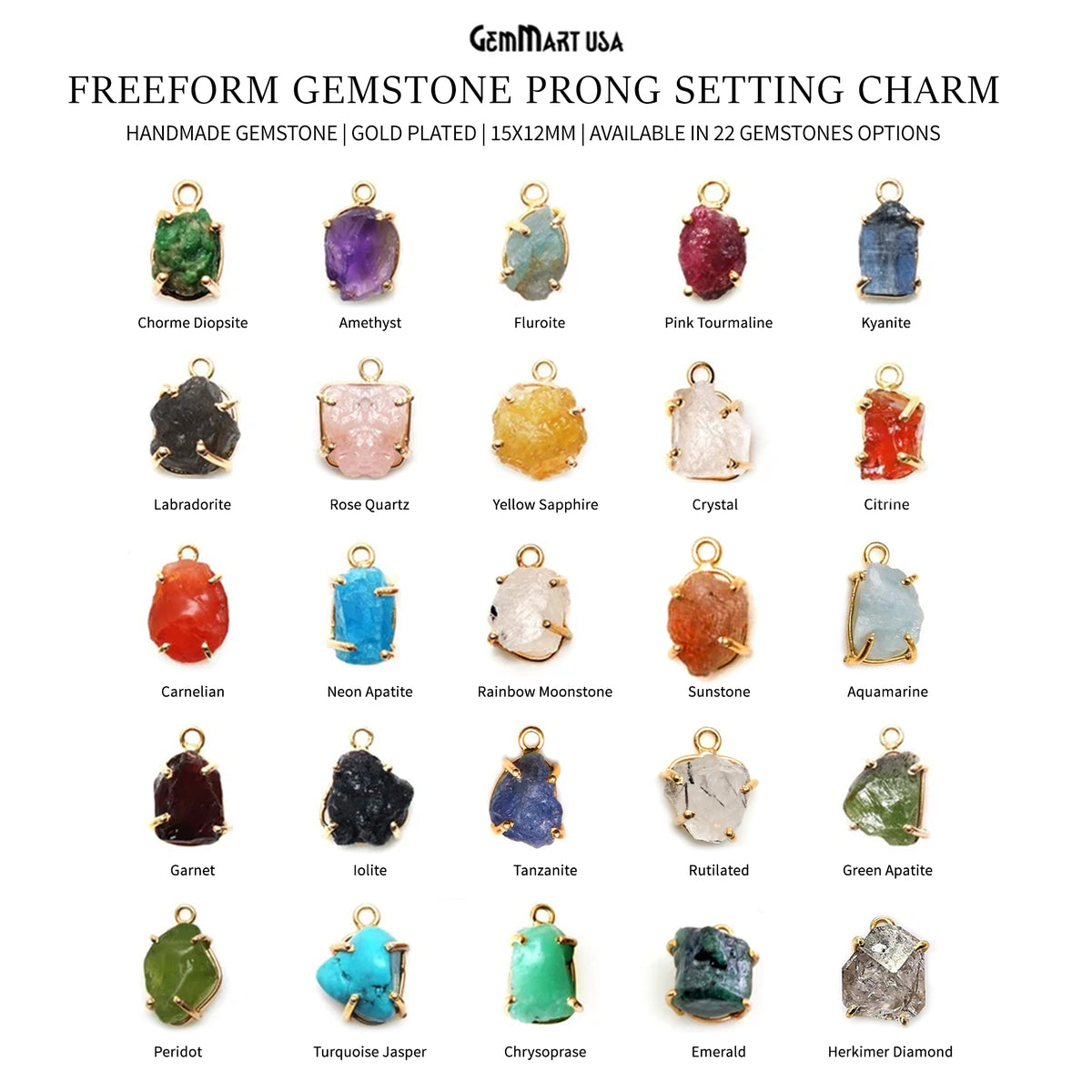 Rough Gemstone 15x12mm Gold Plated Bezel With Prong Setting Single Bail Connector