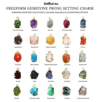 Rough Gemstone 15x12mm Gold Plated Bezel With Prong Setting Single Bail Connector