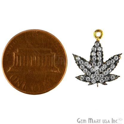 Cubic Zircon Pave 'Marijuana' Gold Vermeil Charm For Bracelet & Pendants