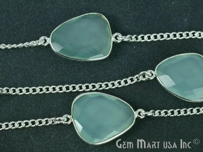 Aqua Chalcedony 15mm up Silver Plated Bezel Link Connector Chain