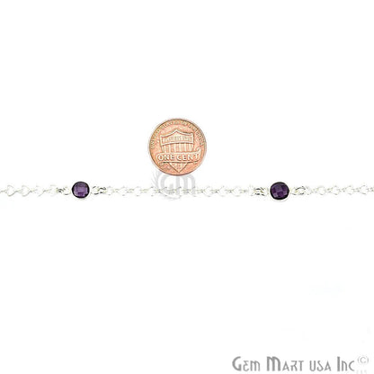 Amethyst Round 6mm Silver Plated Bezel Connector Chain