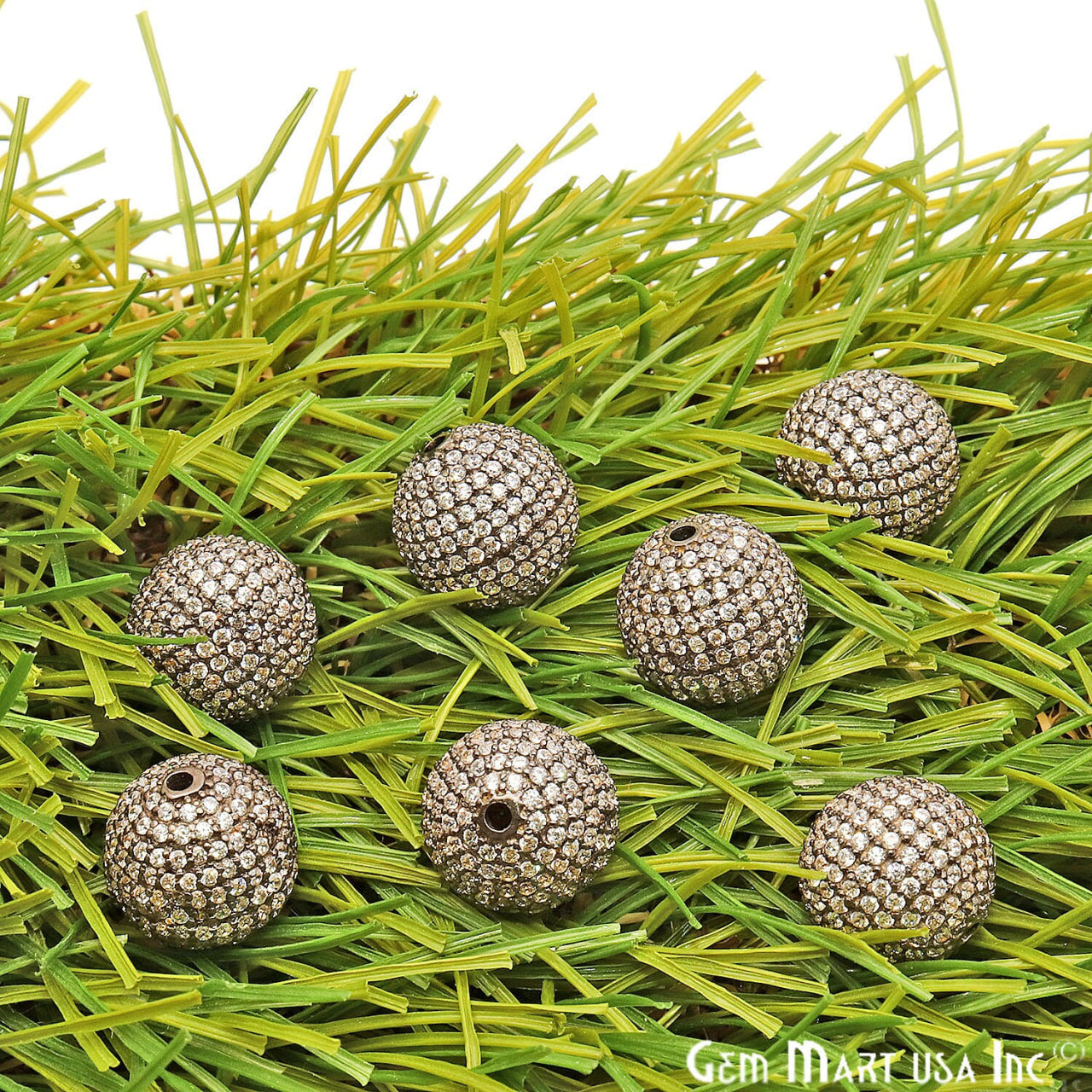 Cubic Zircon Round 7mm Beads Ball Sterling Silver Charm For Bracelet & Pendants