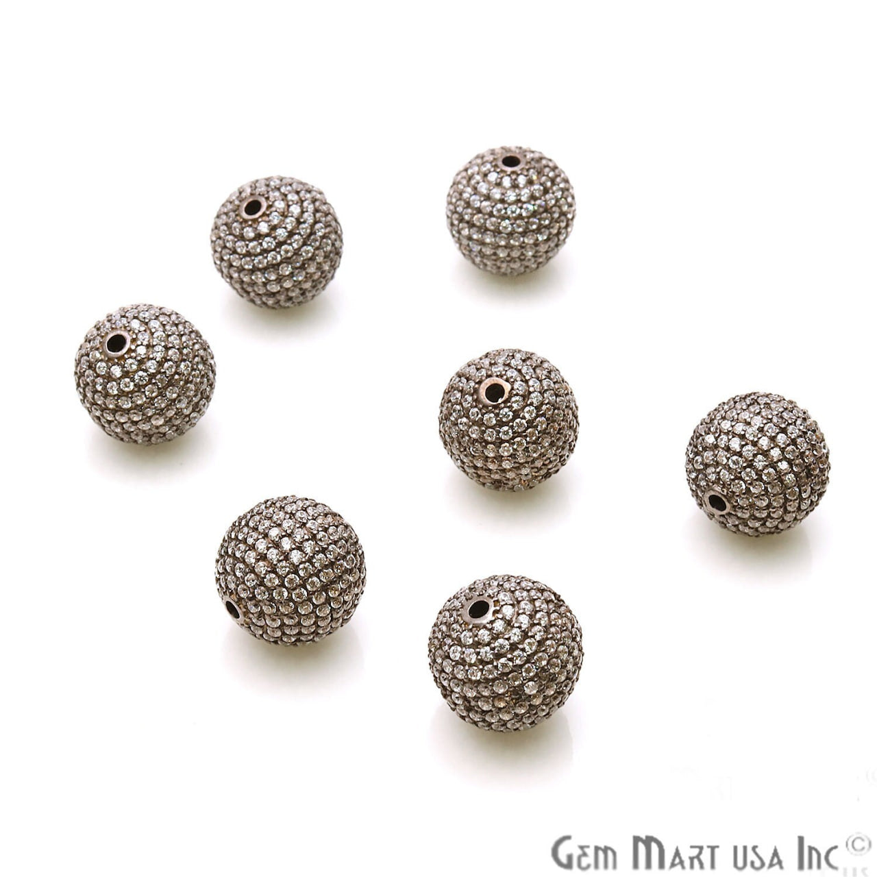 Cubic Zircon Round 8mm Beads Ball Sterling Silver Charm For Bracelet & Pendants