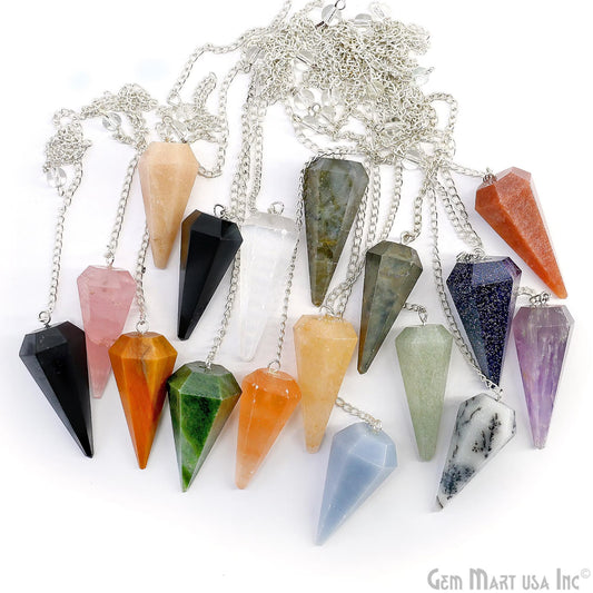 Healing Dowsing Pendulum Pendant & Silver Plated Chain (Pick  Your Gemstone)