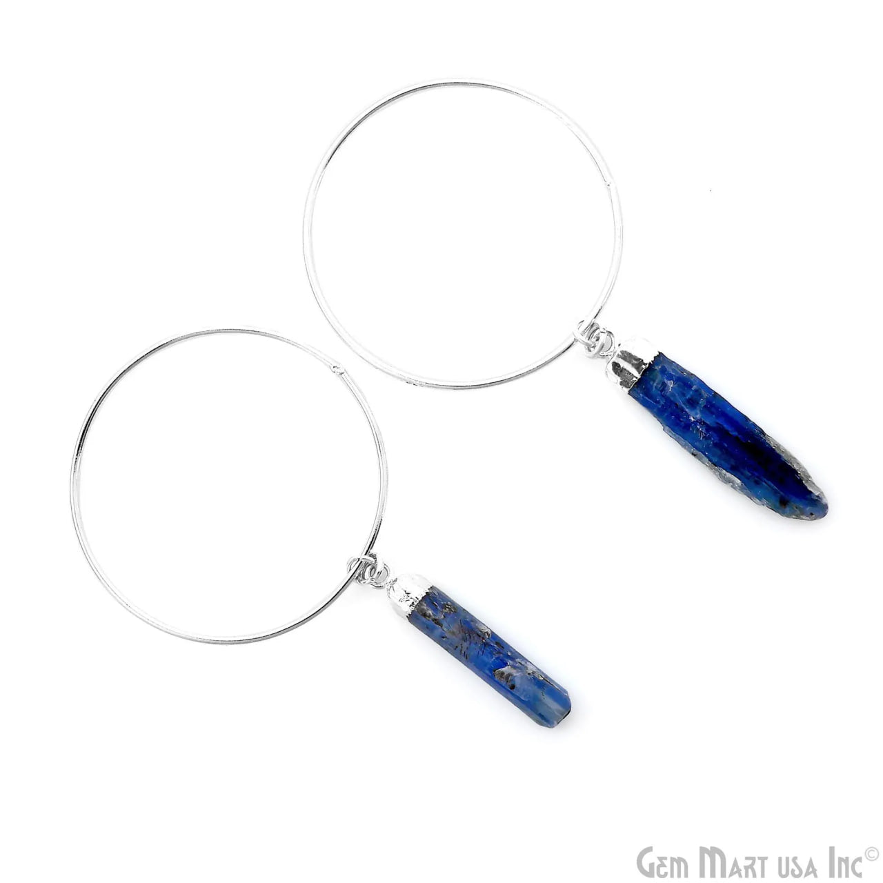 Kyanite Blue Hoop Earrings, 38mm Boho Crystal Dangle Jewelry for Women, Handmade Natural Gemstone Statement Earrings, Rough Stone,