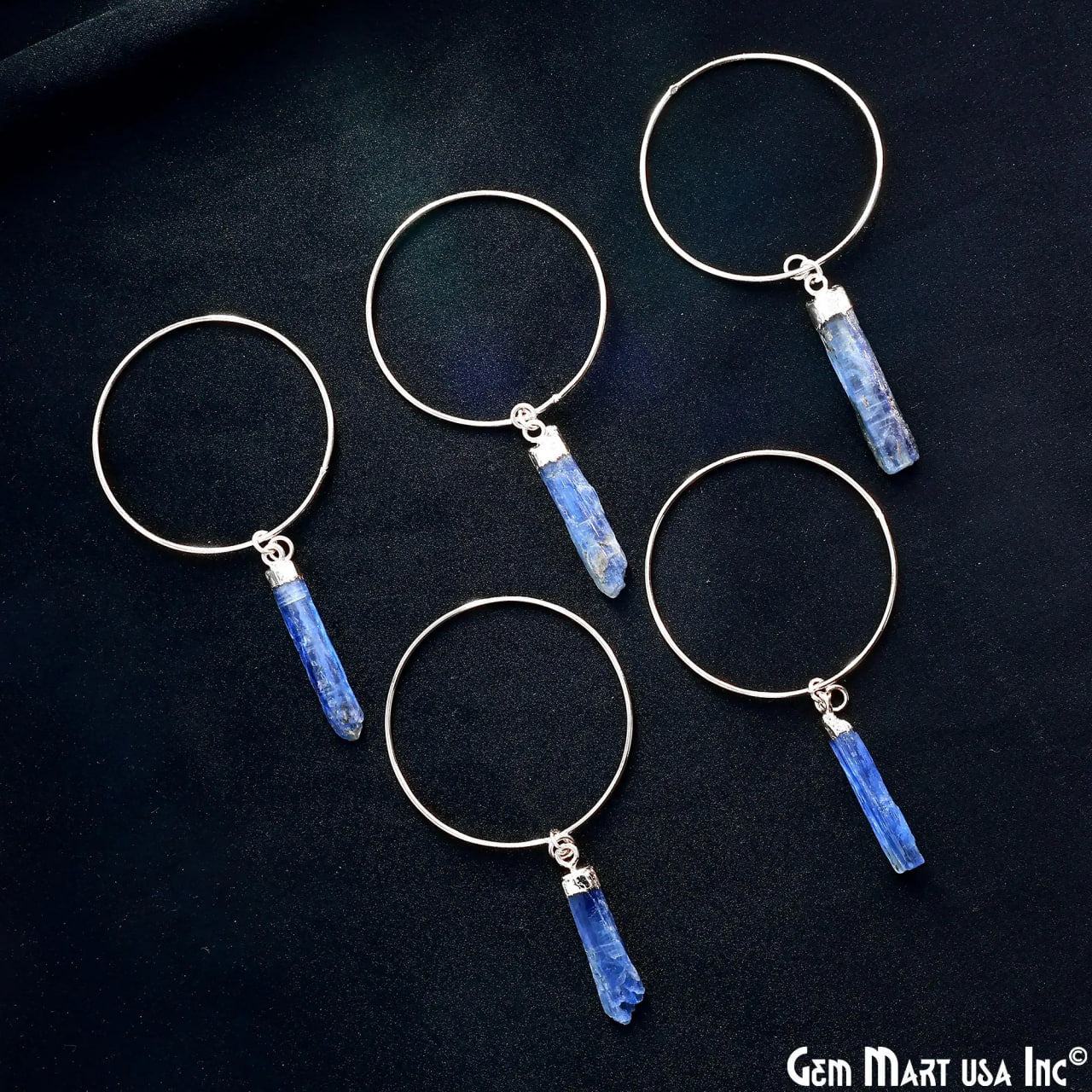 Kyanite Blue Hoop Earrings, 38mm Boho Crystal Dangle Jewelry for Women, Handmade Natural Gemstone Statement Earrings, Rough Stone,