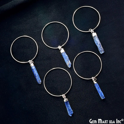 Kyanite Blue Hoop Earrings, 38mm Boho Crystal Dangle Jewelry for Women, Handmade Natural Gemstone Statement Earrings, Rough Stone,