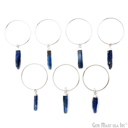 Kyanite Blue Hoop Earrings, 38mm Boho Crystal Dangle Jewelry for Women, Handmade Natural Gemstone Statement Earrings, Rough Stone,