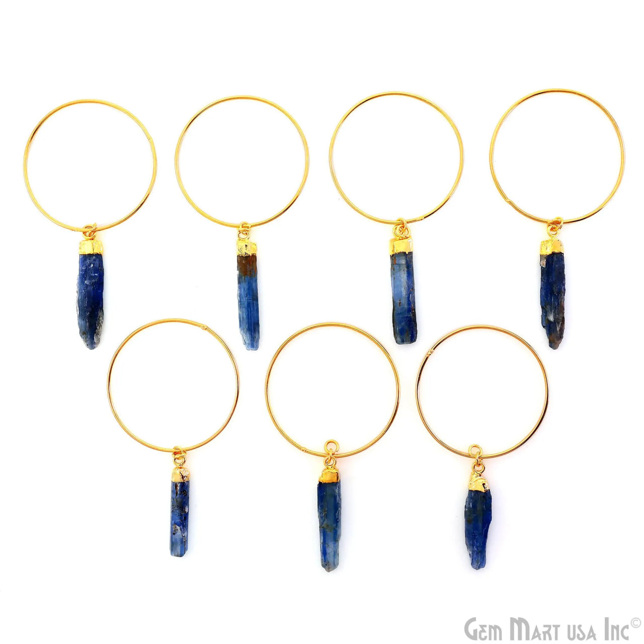 Kyanite Blue Hoop Earrings, 38mm Boho Crystal Dangle Jewelry for Women, Handmade Natural Gemstone Statement Earrings, Rough Stone,