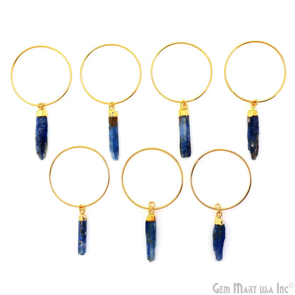 Kyanite Blue Hoop Earrings, 38mm Boho Crystal Dangle Jewelry for Women, Handmade Natural Gemstone Statement Earrings, Rough Stone,