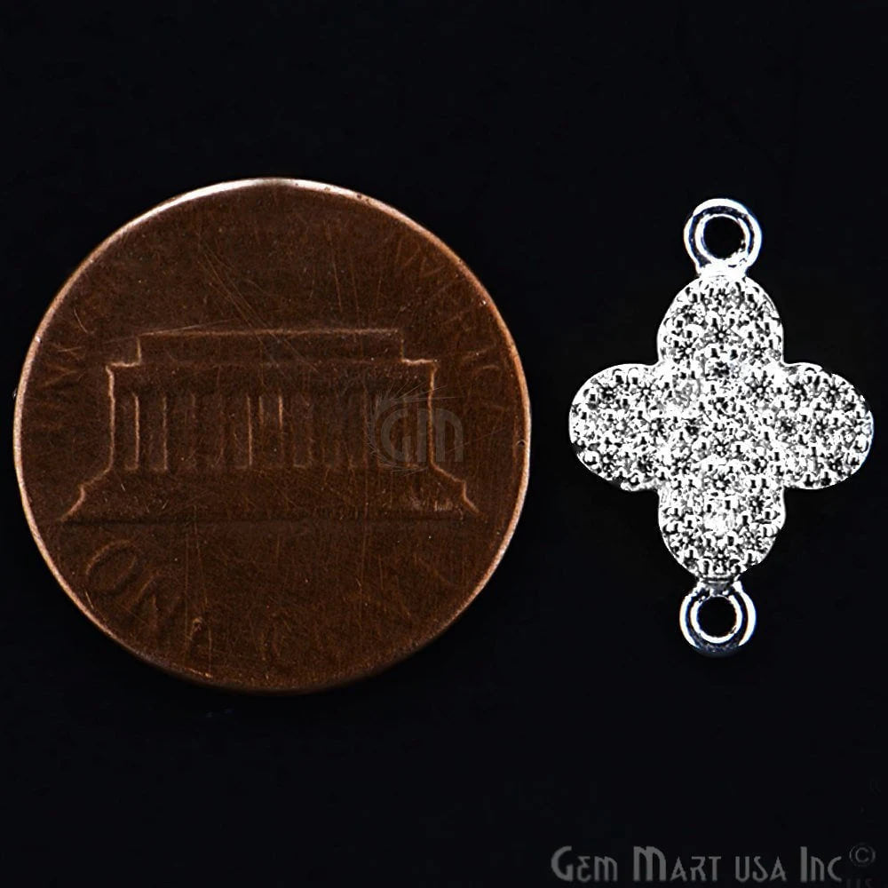 Cubic Zircon Pave 'Clover' Silver Charm 11x16mm For Bracelet & Pendants