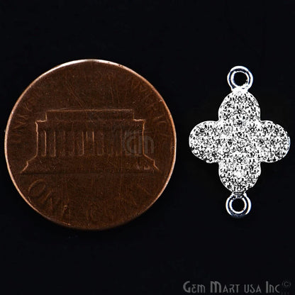 Cubic Zircon Pave 'Clover' Silver Charm 11x16mm For Bracelet & Pendants