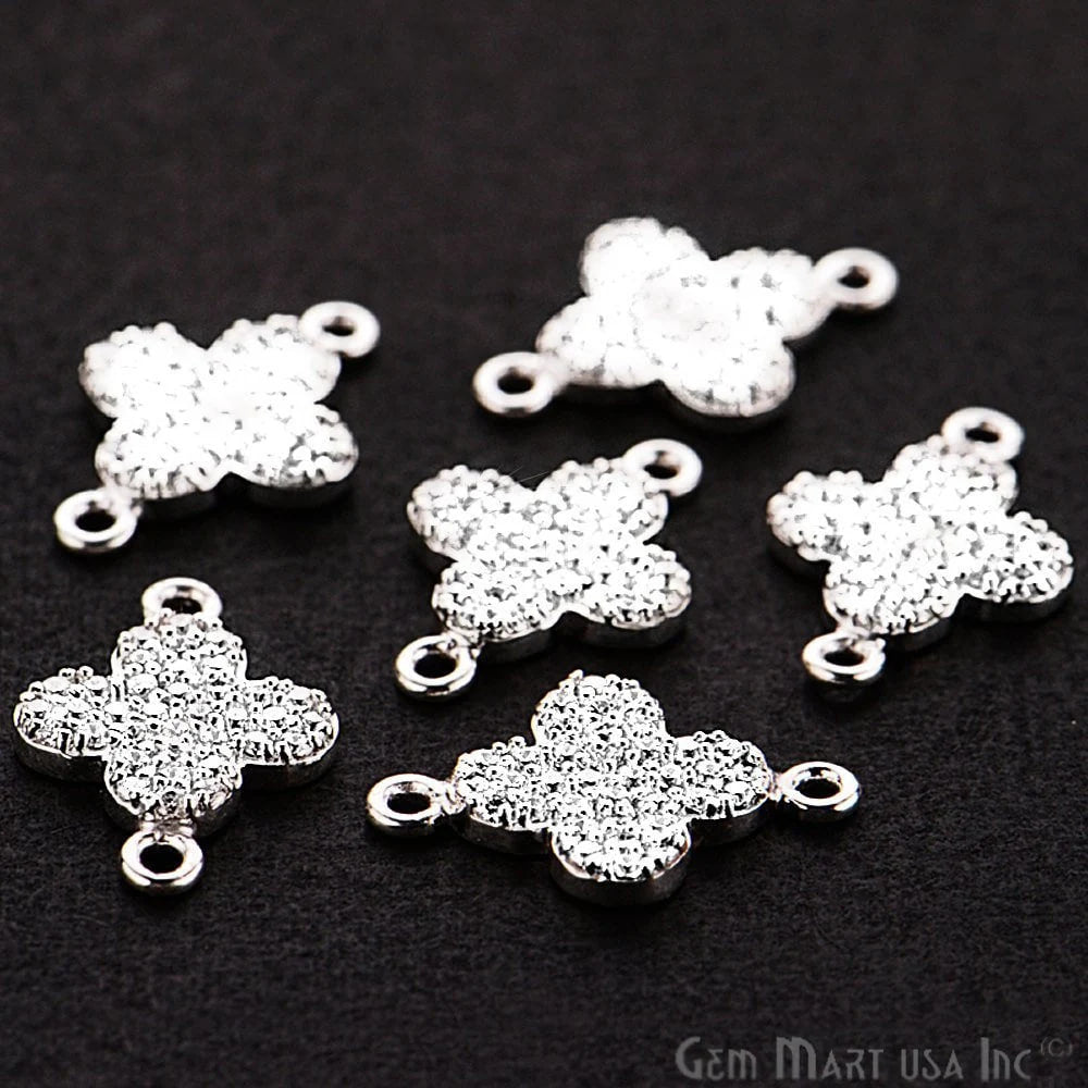 Cubic Zircon Pave 'Clover' Silver Charm 11x16mm For Bracelet & Pendants