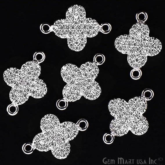 Cubic Zircon Pave 'Clover' Silver Charm 11x16mm For Bracelet & Pendants