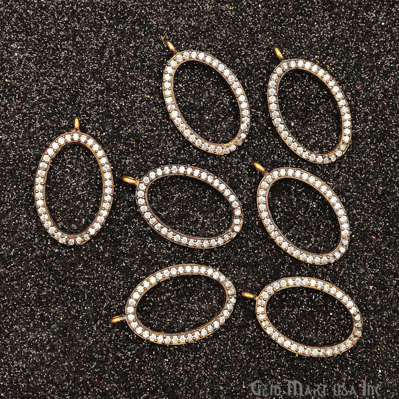 Cubic Zircon Pave 'Oval' Gold Vermeil Charm For Bracelet & Pendants