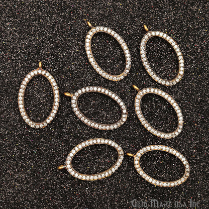 Cubic Zircon Pave 'Oval' Gold Vermeil Charm For Bracelet & Pendants