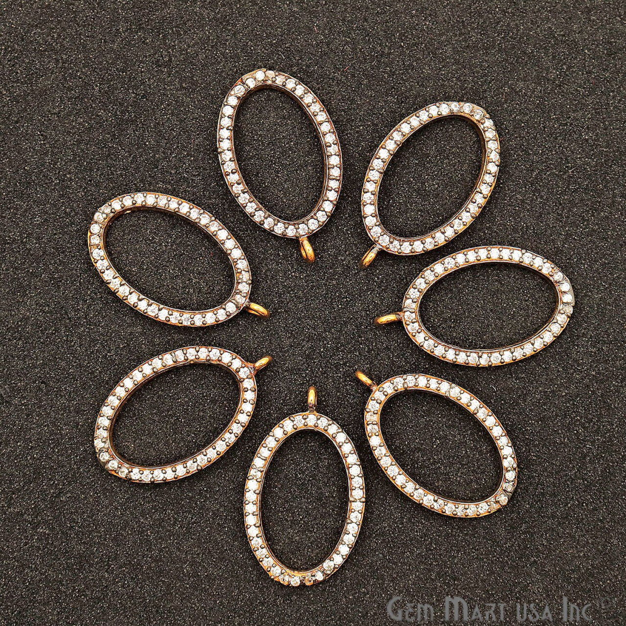 Cubic Zircon Pave 'Oval' Gold Vermeil Charm For Bracelet & Pendants