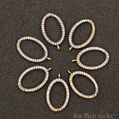 Cubic Zircon Pave 'Oval' Gold Vermeil Charm For Bracelet & Pendants