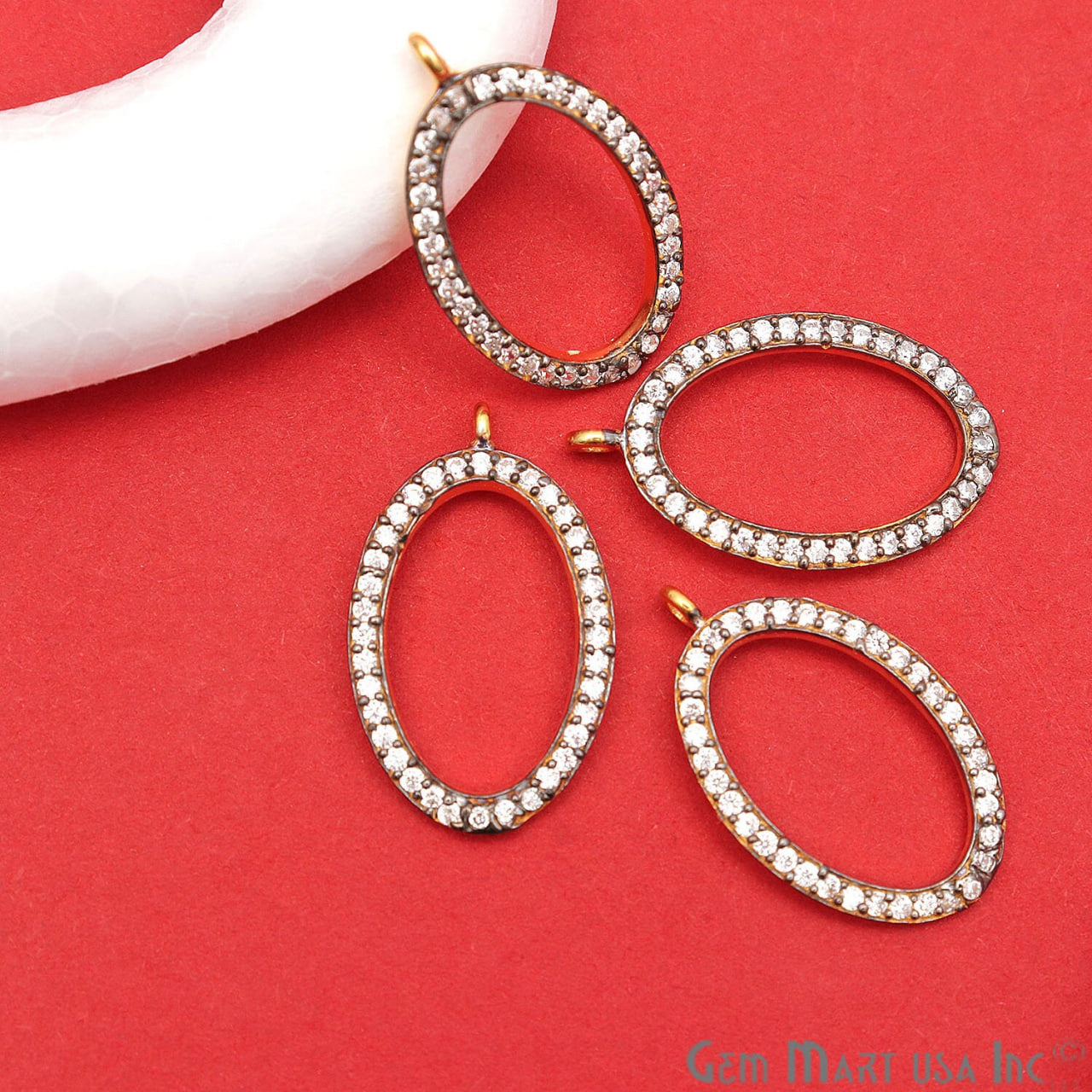 Cubic Zircon Pave 'Oval' Gold Vermeil Charm For Bracelet & Pendants