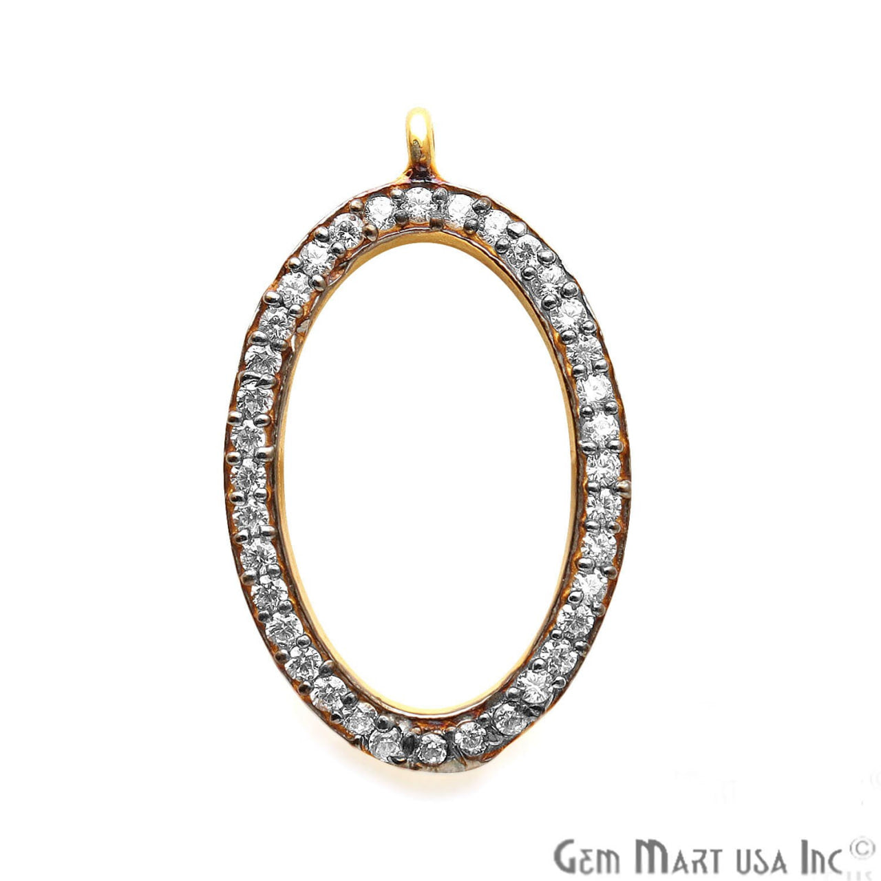 Cubic Zircon Pave 'Oval' Gold Vermeil Charm For Bracelet & Pendants