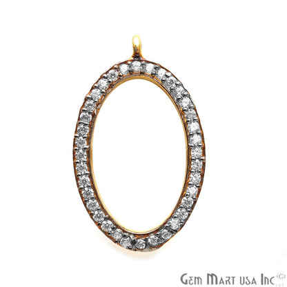 Cubic Zircon Pave 'Oval' Gold Vermeil Charm For Bracelet & Pendants