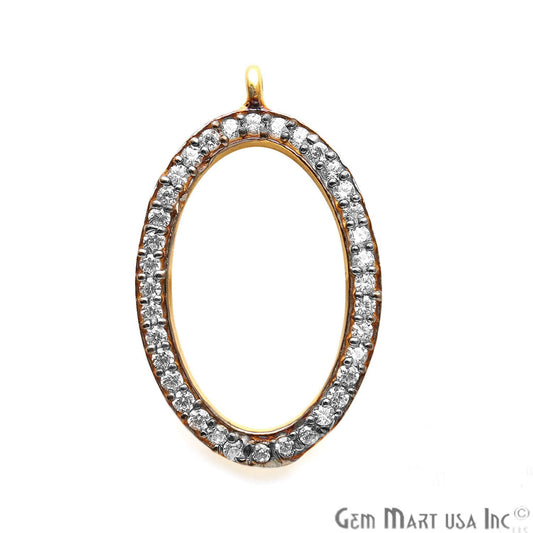 Cubic Zircon Pave 'Oval' Gold Vermeil Charm For Bracelet & Pendants