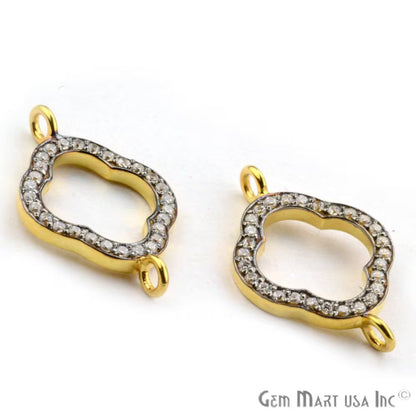 Cubic Zircon Pave 'Clover' Gold Vermeil Charm For Bracelet & Pendants