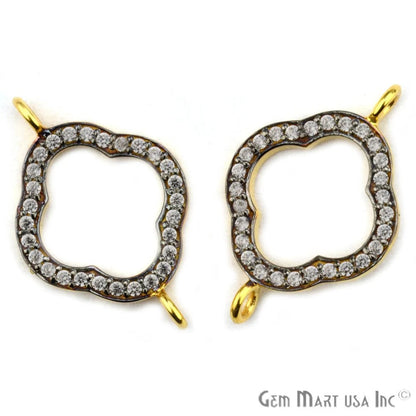 Cubic Zircon Pave 'Clover' Gold Vermeil Charm For Bracelet & Pendants