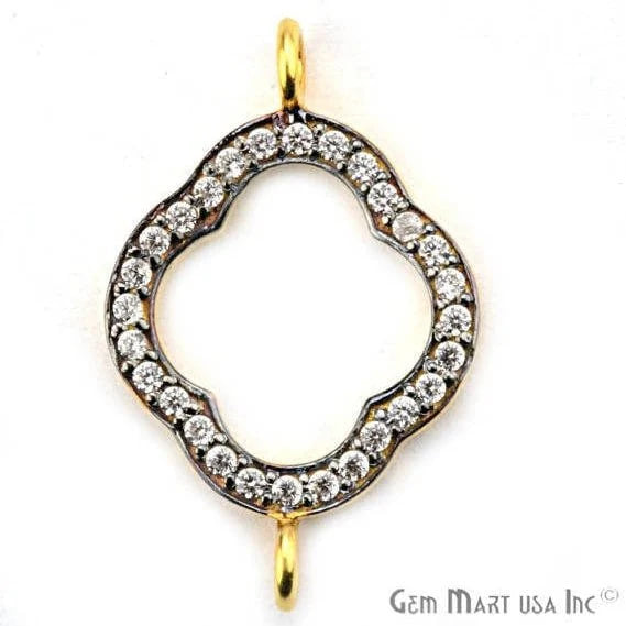 Cubic Zircon Pave 'Clover' Gold Vermeil Charm For Bracelet & Pendants