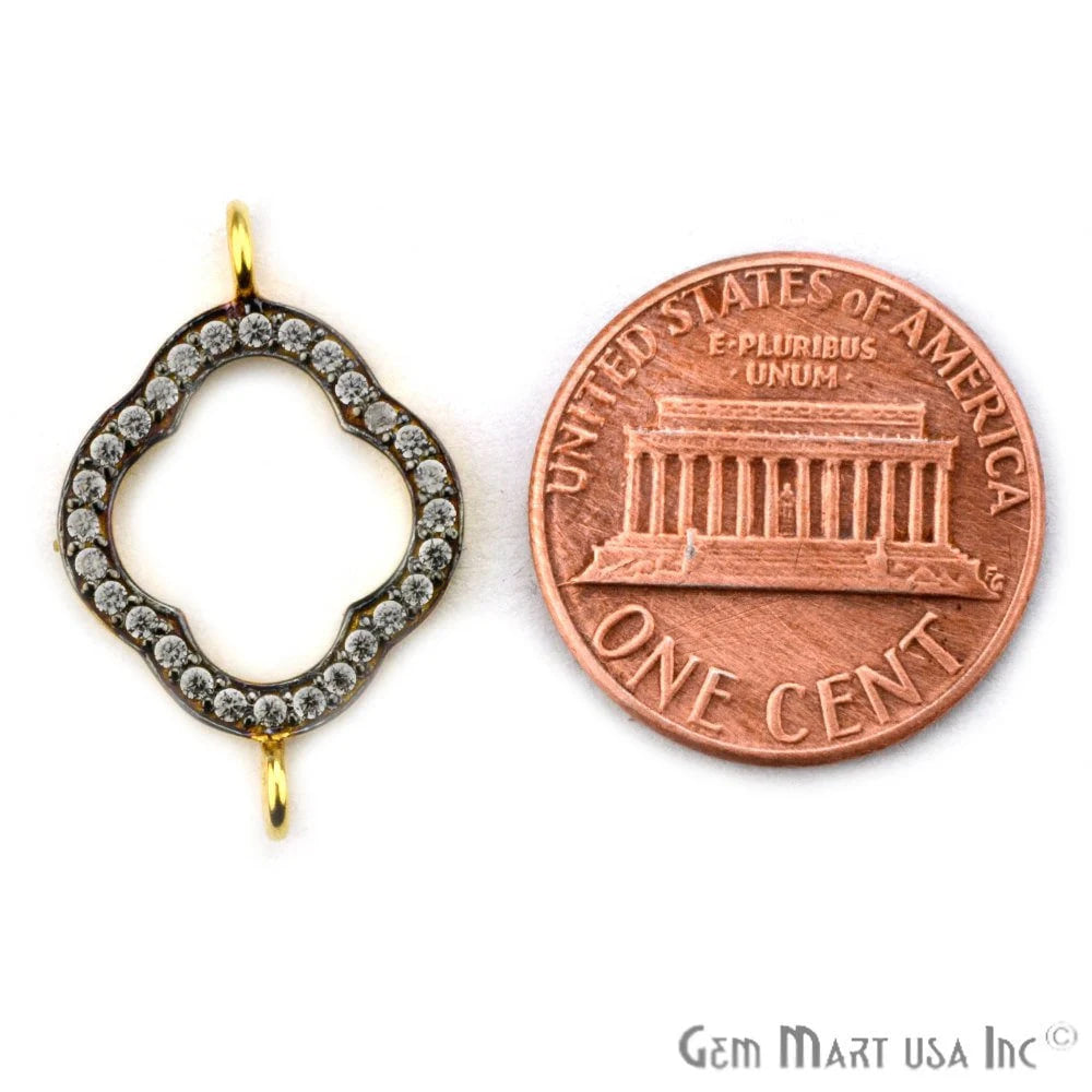 Cubic Zircon Pave 'Clover' Gold Vermeil Charm For Bracelet & Pendants