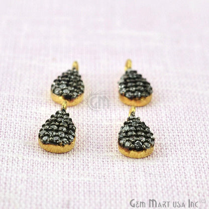 Cubic Zircon Pave Diamond 'Pears Shape' Charm Pendant in Gold Vermeil 11x4mm size