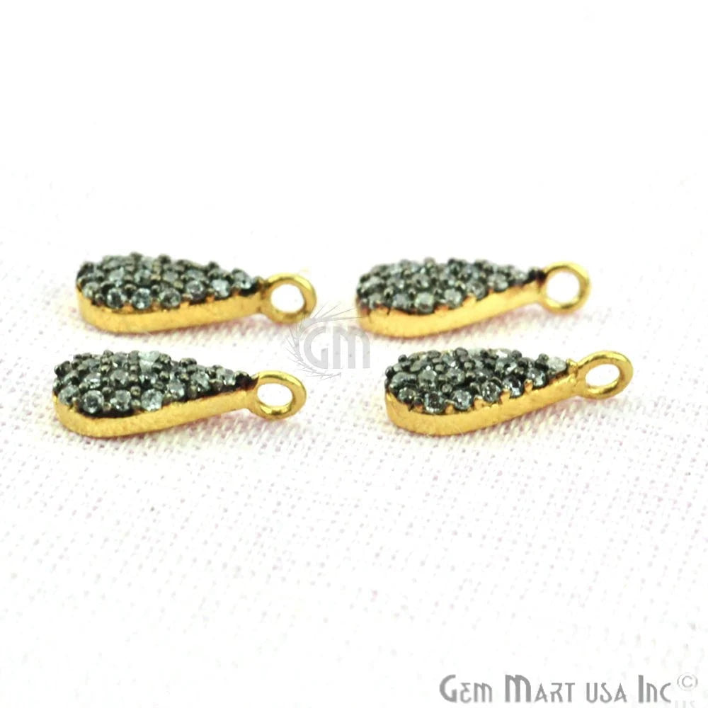 Cubic Zircon Pave Diamond 'Pears Shape' Charm Pendant in Gold Vermeil 11x4mm size