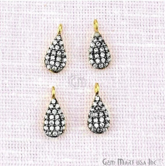 Cubic Zircon Pave Diamond 'Pears Shape' Charm Pendant in Gold Vermeil 11x4mm size