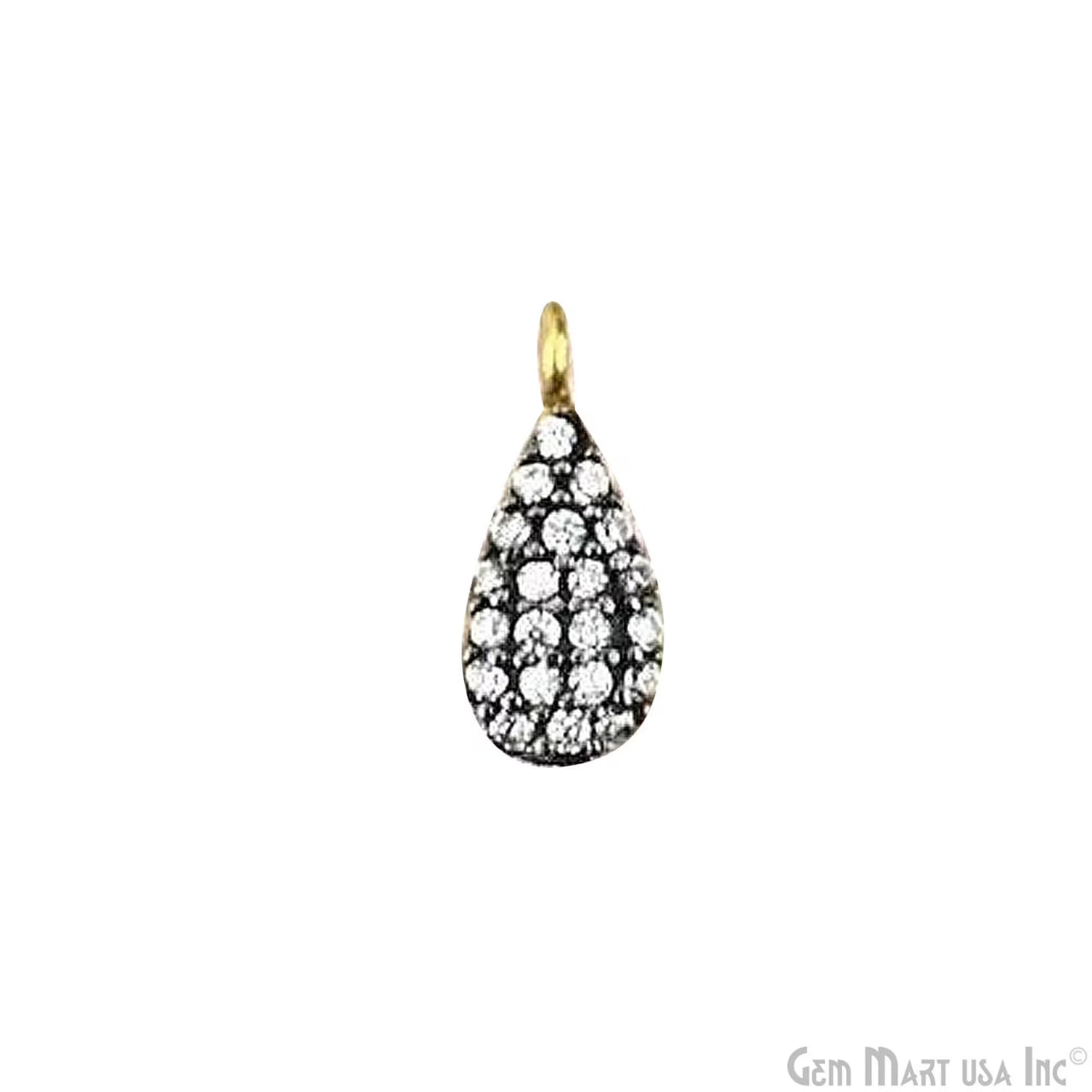Cubic Zircon Pave Diamond 'Pears Shape' Charm Pendant in Gold Vermeil 11x4mm size