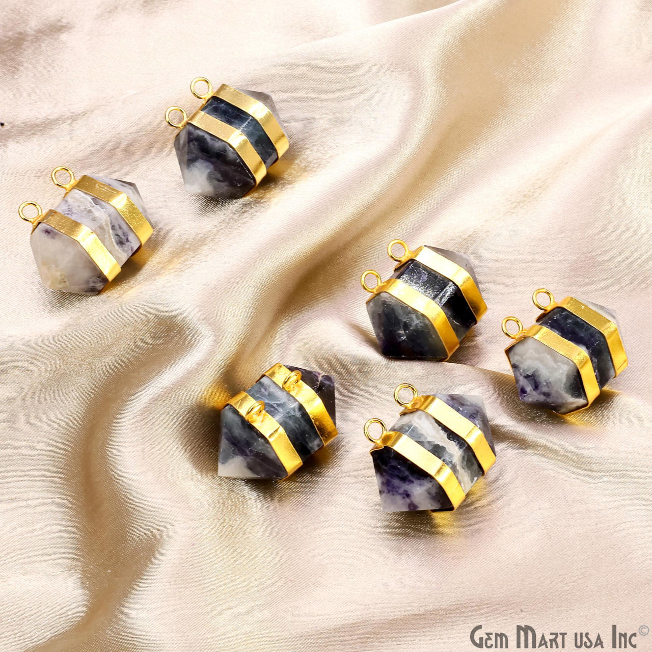 Amethyst Double Point Pendant Cat Bail Gold Plated 32x20mm