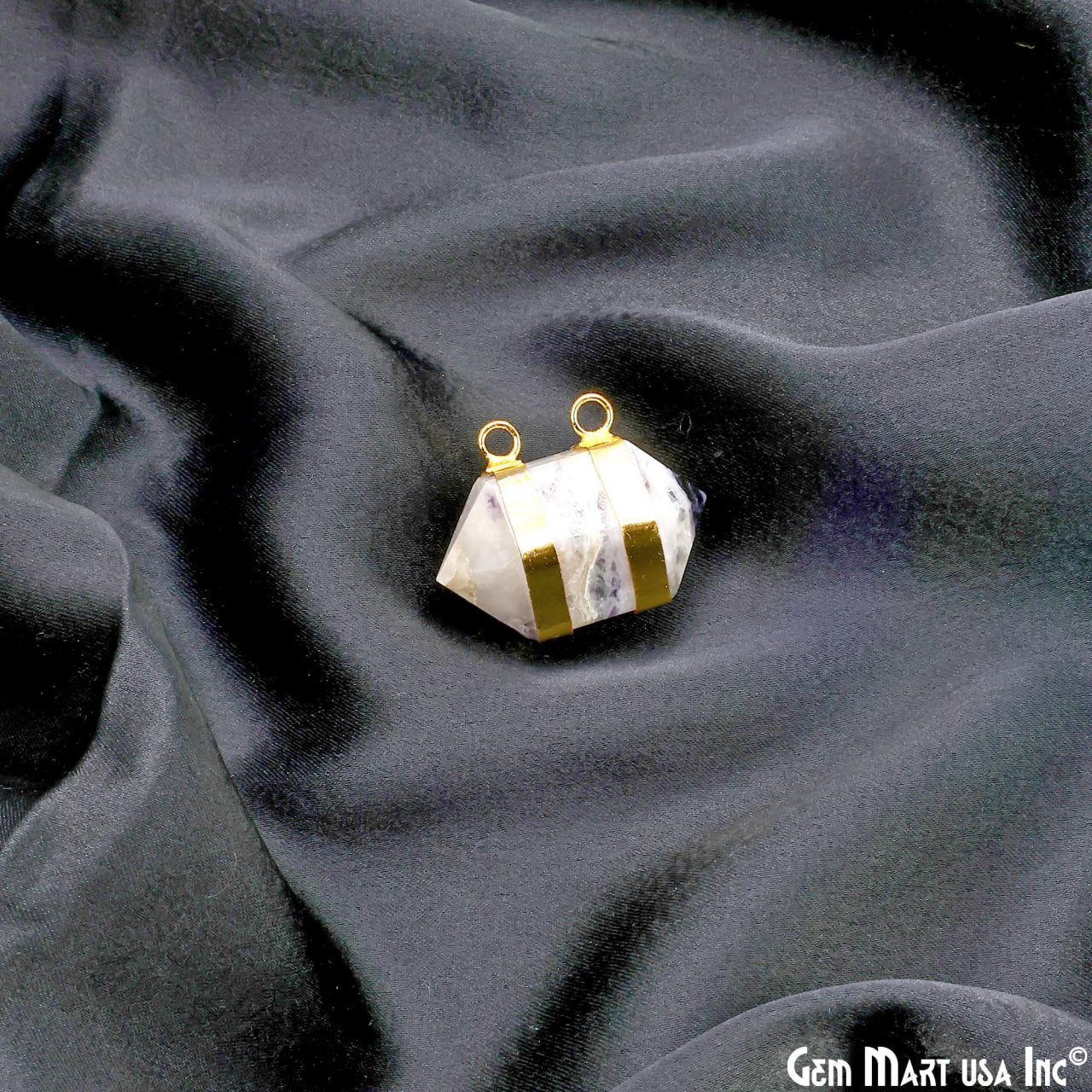 Amethyst Double Point Pendant Cat Bail Gold Plated 32x20mm