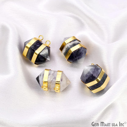 Amethyst Double Point Pendant Cat Bail Gold Plated 32x20mm