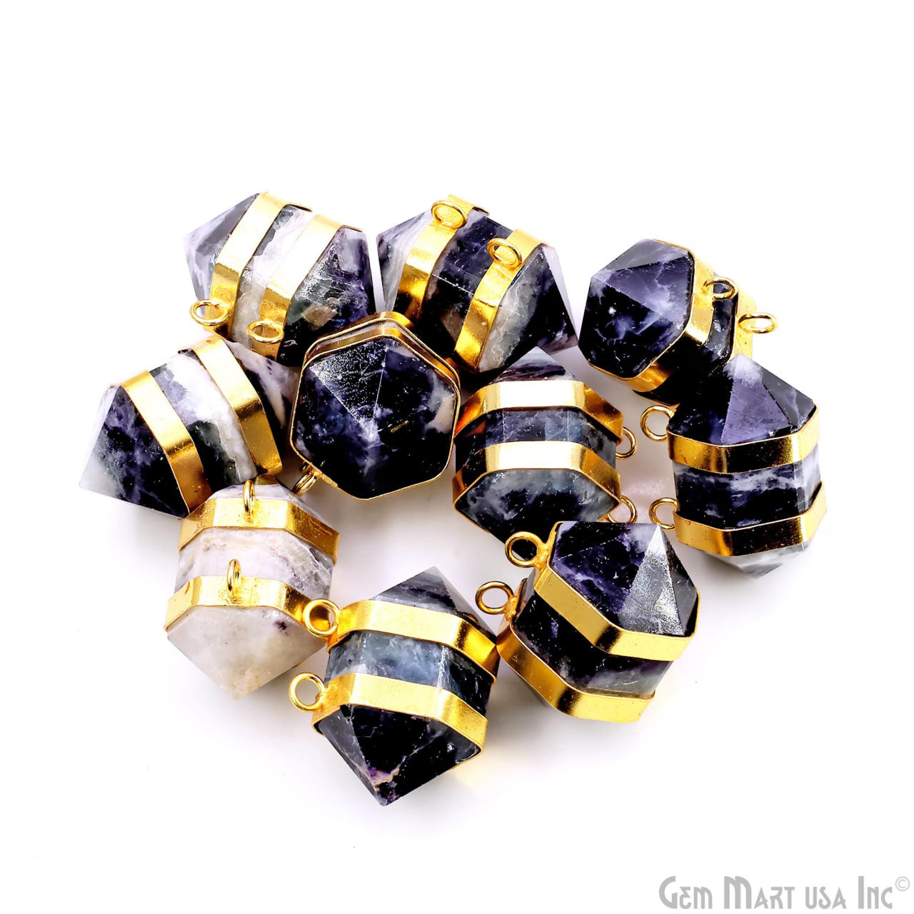 Amethyst Double Point Pendant Cat Bail Gold Plated 32x20mm