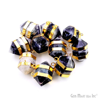 Amethyst Double Point Pendant Cat Bail Gold Plated 32x20mm