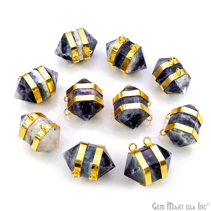 Amethyst Double Point Pendant Cat Bail Gold Plated 32x20mm